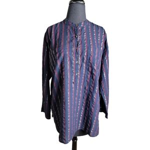 J.Crew striped metallic popover tunic top Size 10 blue red silver long sleeve